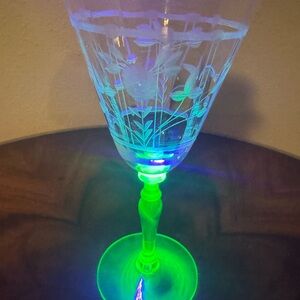 Etched Tiffin Franciscan Uranium  Stemware - Green Wine Glass